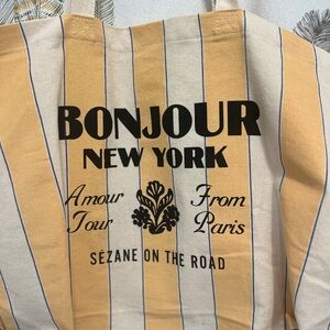 Sezane Striped Tote Bag in Cream and Butter Yellow